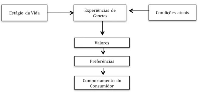 Figura 12 – Modelo de Smith e Clurman para influência em comportamento de consumo em função de  coorte 