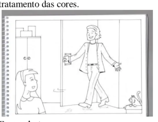 Figura  1:  Desenho  da  HQ  em  papel  sulfite  A4,  antes  da  digitalização  e  tratamento das cores