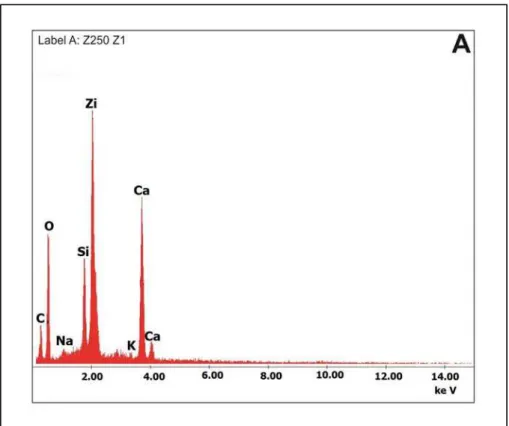 Figura 7.  Representação gráfica dos dados obtidos no ensaio de EDX do  antagonista   após ensaio tribológico (área Z1, Figura 5,B)