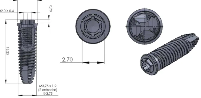 Figura 01: Implante hexágono externo e suas dimensões 