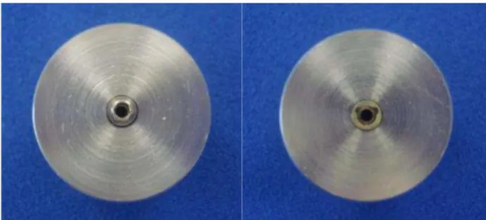 Figura 11: Cilindros de aço inoxidável, com os implantes HE e TI posicionados 