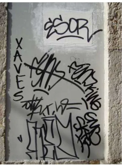 Figura 1. Graffiti verbal, tags (Lisboa). 