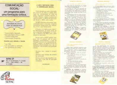 Figura 1 - Folder SEPAC, 1983. Fonte: Arquivos do SEPAC                    Organização, CORAZZA,  H.