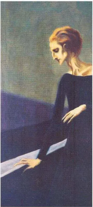 Fig. 3 Figura feminina ao piano. Ismael Nery. Óleo s/tela, 93 x 47 cm. Coleção Hecilda e Sérgio fadel, Rj.