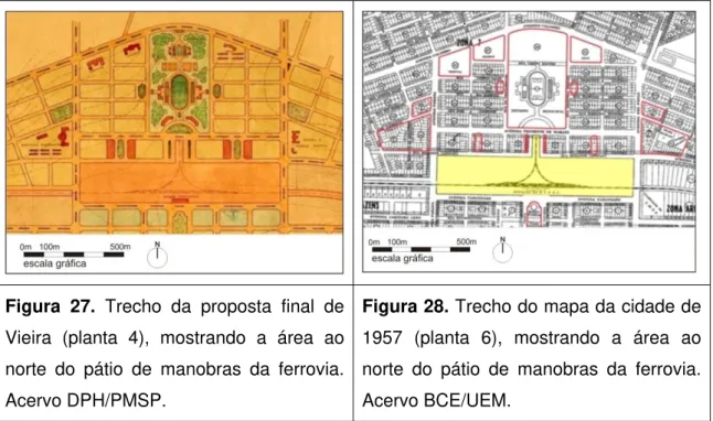 Figura 27. Trecho da proposta final de  Vieira (planta 4), mostrando a área ao  norte do pátio de manobras da ferrovia