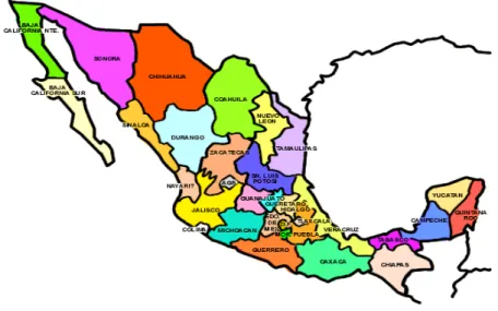 Figura 2.  Divisão Política dos Estados Unidos Mexicanos. 