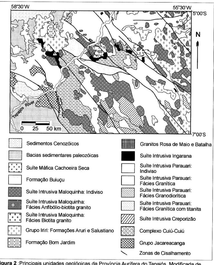 Figura 2  :Principais  unidades geológicas  da Província  Aurífera  do  Tapajós. Modificada  de Juliani  ef a/