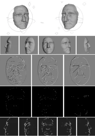 Figure 1 shows on the top row two expressions of the same face with the possible rotation intervals