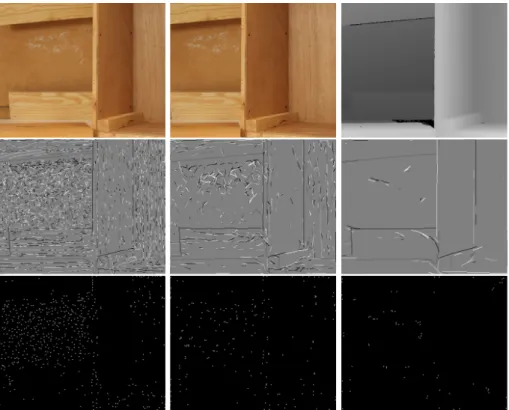 Fig. 1. Top row, left to right: a stereo pair (Wood1) and the ground truth of the left image from the Middlebury Stereo Datasets [10]