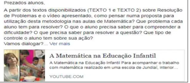 Figura 2 - Discussão sobre Resolução de Problema no grupo no facebook 