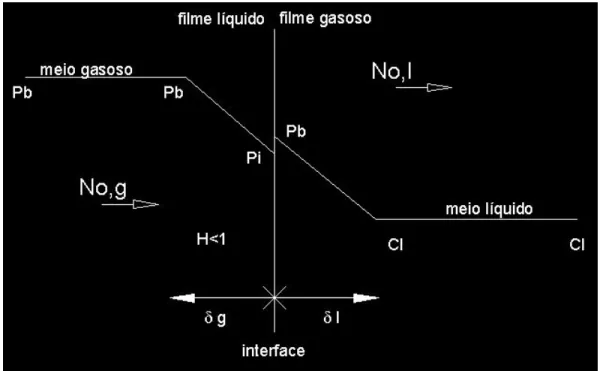 FIGURA 1 – Diagrama esquemático da transferência gás-líquido proposta pela teoria dos dois  filmes