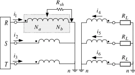 Fig. 6: Equivalent circuit of a fault in the middle part of the primary winding (phase R).