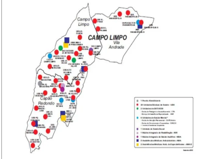 Figura  1  -  Subprefeitura  do  Campo  Limpo  por  distrito  administrativo,  São  Paulo, 2013
