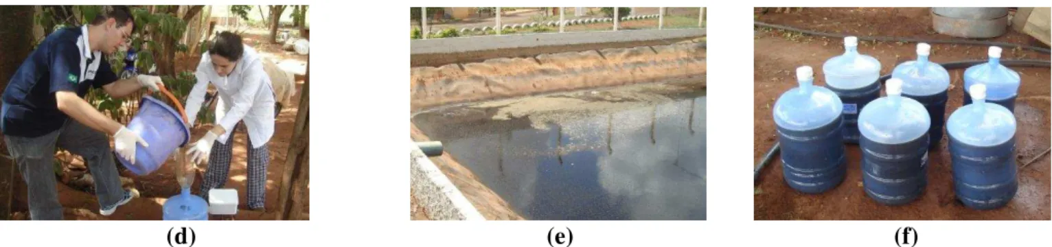 Figura 4.10 :  Realização da coleta do lixiviado na lagoa de contenção do aterro sanitário de Araraquara