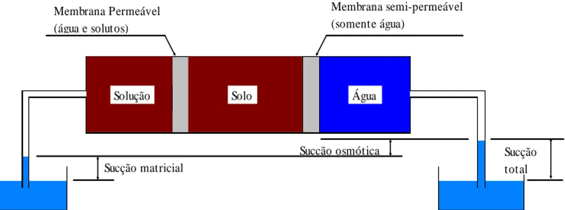 Figura 2.3 Sistema que ilustra os conceitos de sucção total, osmótica e matricial (Reis, 2004 –  modificado)