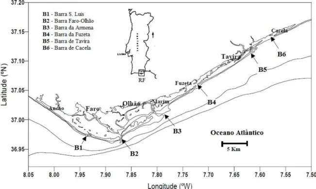 Figura 3 – Localização geográfica da Ria Formosa e as suas barras (Falcão et al., 2003)
