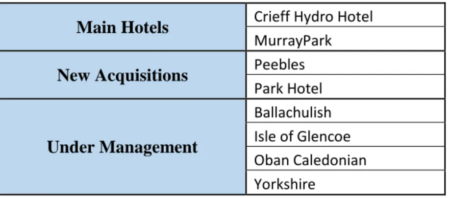 Table 1 - Company Hotels 