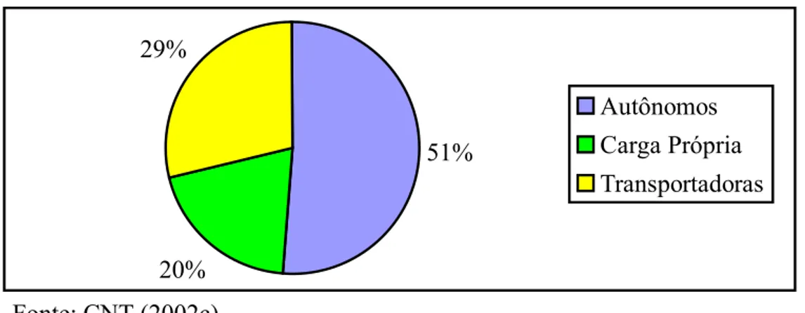 Figura 2.7 – Fragmentação do setor – Distribuição dos caminhões 51%20%29%AutônomosCarga PrópriaTransportadoras