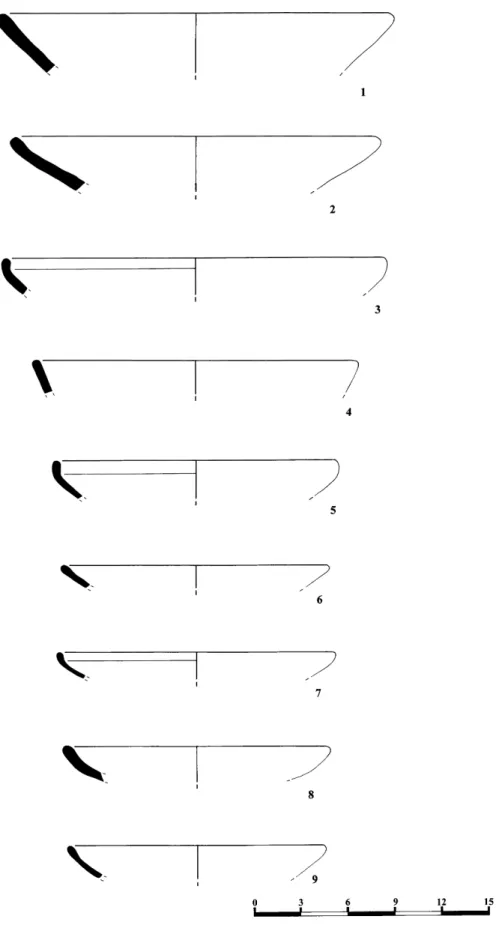 Fig 6 Cerâmicas cinzentas da Sé de Lisboa. Tipo 1 A: n. os 1-9.
