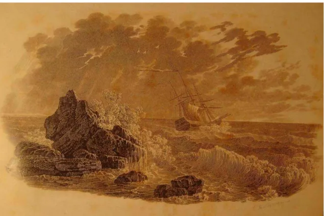 Figura 4. Tempestade durante uma viagem marítima. Revista Oceanus, p. 15. A gravura é de autoria de Christian  Haldenwang (1770-1831)