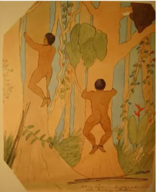 Figura 14. Cena de dois índios que sobem nos troncos das árvores. Por volta de 1816. Class