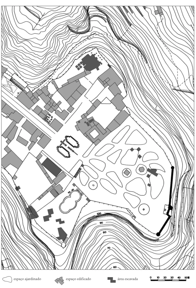 Fig. 2 Planta do Planalto da Alcáçova de Santarém com a área escavada (segundo Arruda, 2000, p