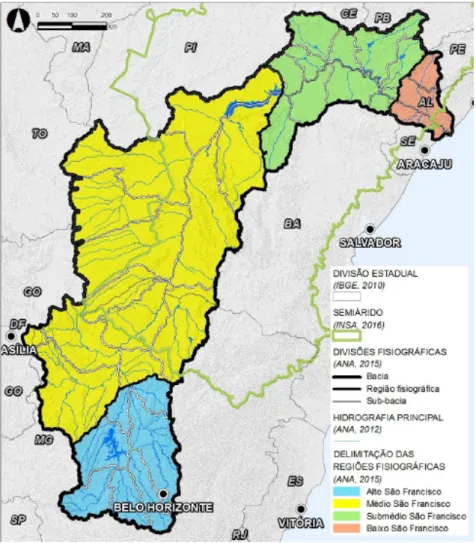 Figura 4.2 – Regiões Fisiográficas da bacia do rio São Francisco. Adaptado de ANA (2015).