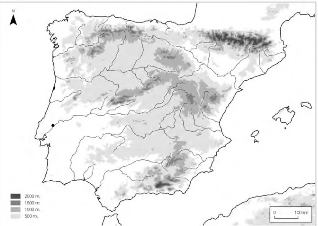 Fig. 1 – Localização da Alcáçova de Santarém na Península Ibérica.