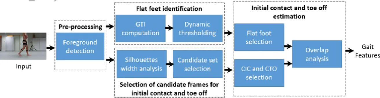 Fig. 1. System architecture for a 2D video based biomedical gait indicators estimation