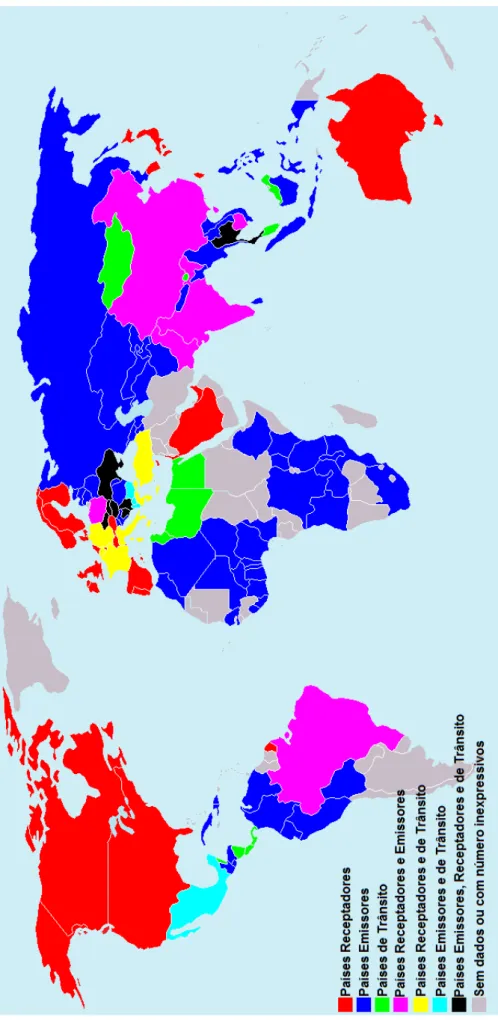 Figura 6: Escala de Países Emissores-Receptadores-Trânsito. Autoria Própria, com base nos dados coletados.