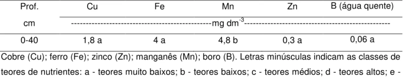 Tabela 3  –  Resultado da análise química do solo para macronutrientes feita antes do plantio 