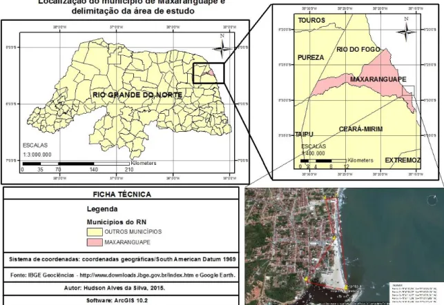 Figura 01: Mapa de localização do município de Maxaranguape -RN e delimitação da área de estudo