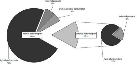 Figura 6 - Contribuição das diferentes categorias de consumo para a pegada hídrica global, com uma  distinção entre a pegada hídrica interna e a pegada hídrica externa 