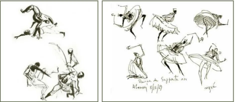Figura 22 e 23 _ Capoeira, ritos e danças negras. Desenhos de Carybé _ Hector Julio  Páride Bernabó