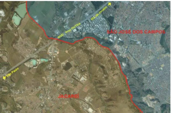 Figura 1.6 - Limite Oeste de São José dos Campos conurbado com Jacareí  Fonte: Google, 2006