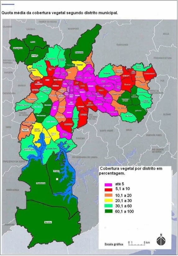Figura 7 - Mapa da quota média da  cobertura vegetal do município de São Paulo. Fonte: 