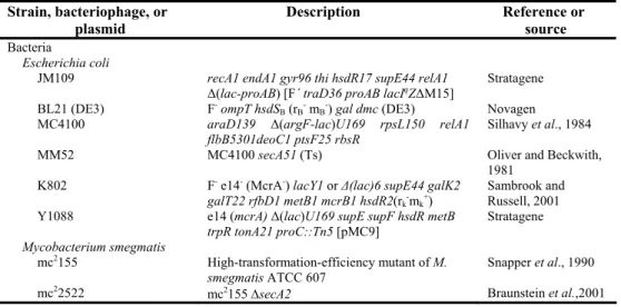 Table 1. Strains, bacteriophages and plasmids used in this study. 
