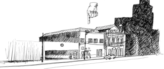 Figura 8 . Pensão Café ‘Alhambra’. Rua barão de Piracicaba. Desenho por Marcelo Maffei.