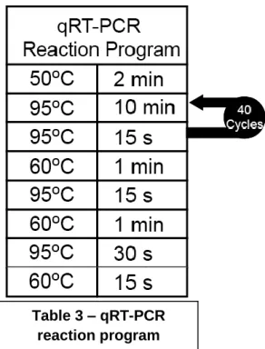 Table 3 – qRT-PCR  reaction program 