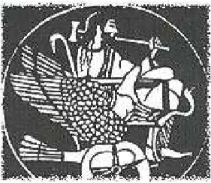 Figura 1 – Deus Grego Hefesto a caminho de seu trabalho, imagem idealizada de uma das  primeiras gravuras sobre cadeira de rodas datada de IV AC 