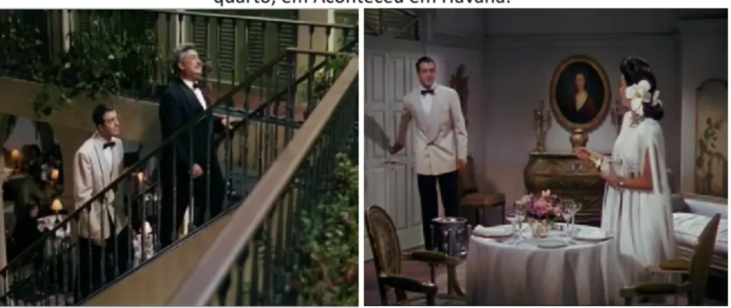 Figura 4 - Jay Williams (John Payne) sobe as escadas do Arbolado e encontra Rosita Rivas (Carmen Miranda) em um  quarto, em Aconteceu em Havana