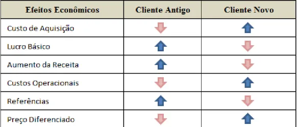 Tabela 13  –  Efeitos econômicos de clientes novos e antigos 