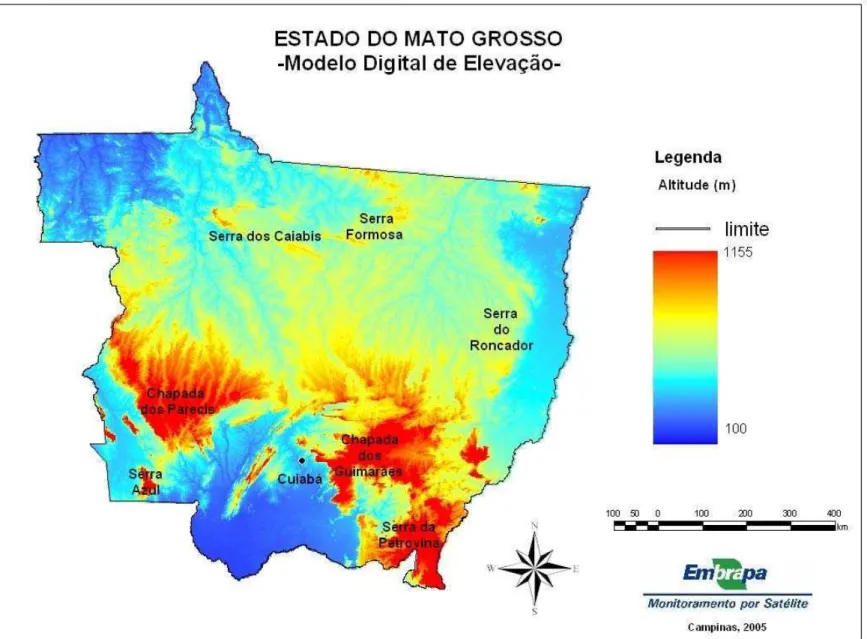 Figura 3: Modelo Digital de Elevação do Estado do Mato Grosso. 