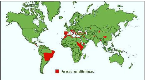 Figura 1: Países endêmicos para leishmaniose visceral. 