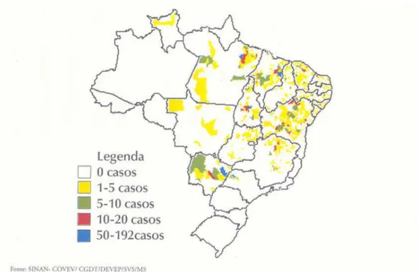 Figura 2: Incidência da leishmaniose visceral no Brasil. 