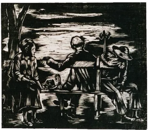 Figura 1 – Descanso, Hugo Mund Jr. 1955. Xilogravura sobre papel, 21 x 24cm.  