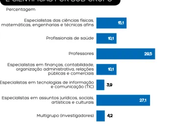 GRÁFICO 13 - ESPECIALISTAS DAS ATIVIDADES INTELECTUAIS  E CIENTÍFICAS POR SUB-GRUPO