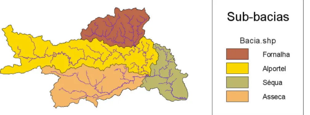 Figura 1 – Sub-bacias hidrográficas do Rio Séqua/Gilão na secção em estudo 