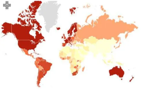 FIGURA 2.11. Ilustração das taxas de incidências de câncer de próstata no  mundo. 78