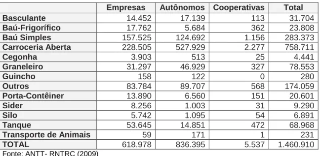 Tabela 4. Tipo de Carroceria (em unidades) por Tipo de Transportador 